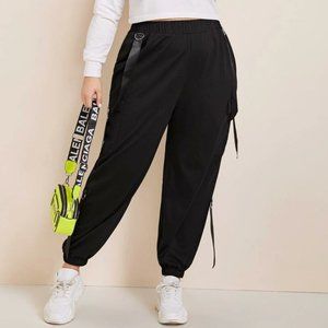 SHEIN Plus Tape Detail Flap Pocket Sweatpants